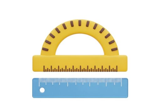 Yellow protractor and blue straight ruler set for math education