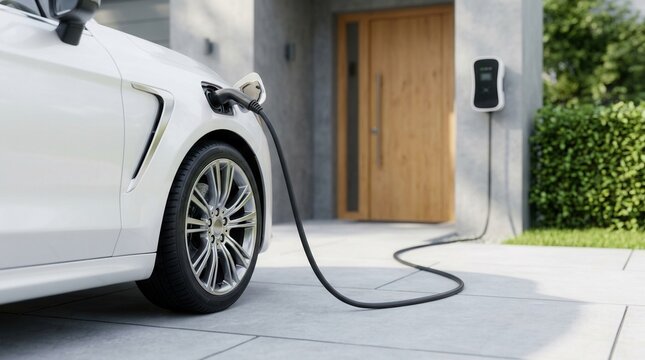 Progressive concept of an EV car and home charging station utilizing sustainable clean energy for a green environment.