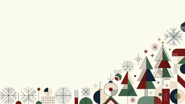 Christmas horizontal background template with minimalist abstract elements geometric forms have blank space.