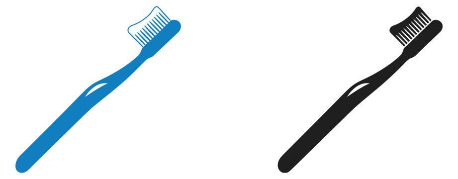 Toothbrush icons for dental health, daily oral hygiene care, teeth cleaning, brushing routine, and dentist services vector illustration