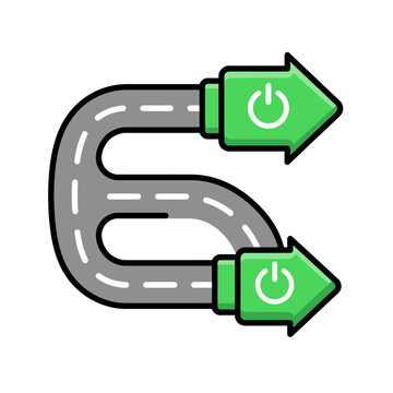 Strategic road map illustration with green power button arrows