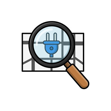 Magnifying glass searching for electric charging station on map