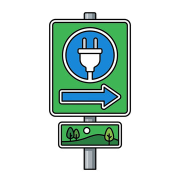 EV Charging Station Directional Road Sign Vector Illustration