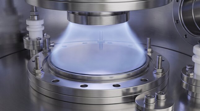 Advanced Semiconductor Plasma Deposition Chamber Processing Silicon Wafer in High Precision Vacuum Manufacturing System