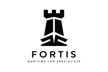 Chess rook tower merged with ship bow maritime logo. © intaniaayu