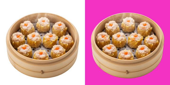 Steamed dumplings in bamboo baskets ready to serve