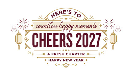 Fototapeta premium Vintage style New Year 2027 greeting card design with elegant typography.