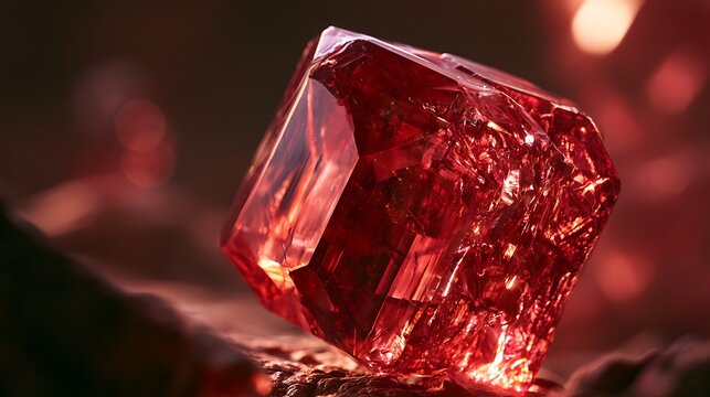 A stunning close-up of a glowing red ruby gemstone.