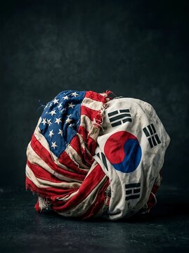 Political Alliance and Conflict of USA and South Korea. Geopolitical conflict, diplomatic tension, strained alliance, security concerns, trade disputes, and complex international relations