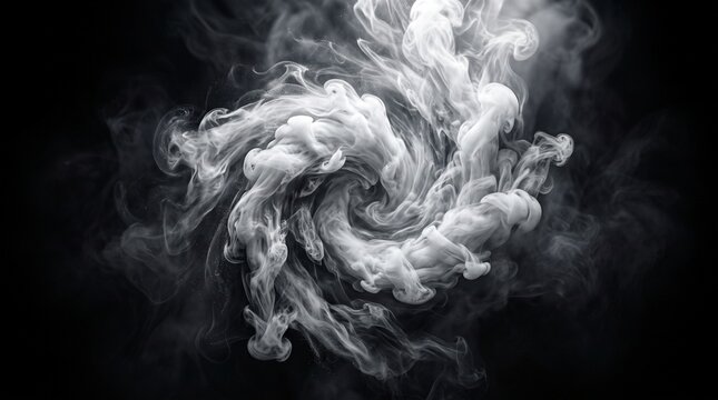 Ultra realistic smoke overlay effect, thick white smoke clouds swirling in the center, soft cinematic fog, detailed vapor particles, dramatic light diffusion, isolated on pure black background