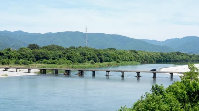 The Yoshino River, submersible bridges, and Zennyuji Island