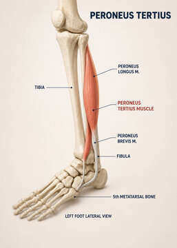 AI generated peroneus tertius muscle anatomy diagram labeled lower leg muscles tendons foot bones for medical education healthcare learning scientific reference