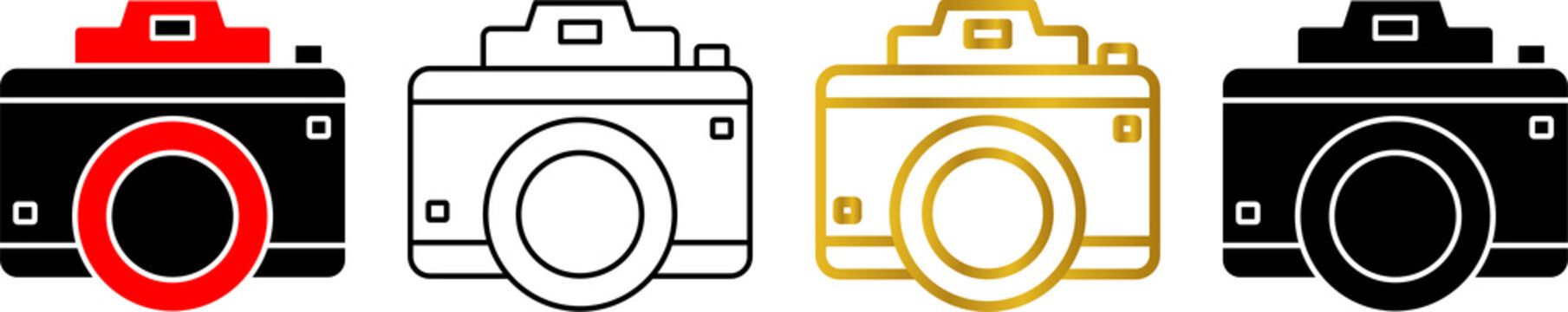 Digital Camera Icon Set in Filled, Outline, Gradient Outline and Glyph Styles 