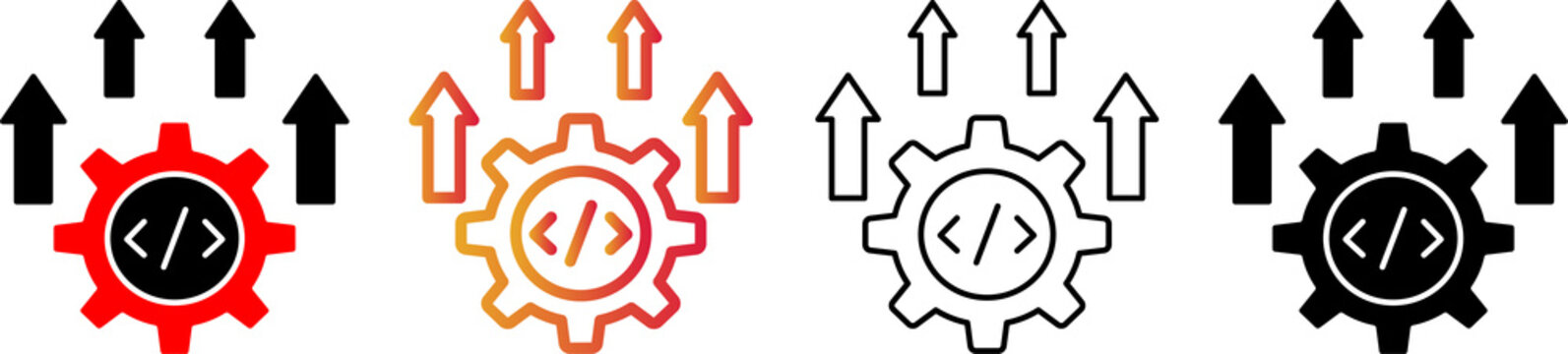Software Development Improvement Icon Set in Filled, Outline, Gradient Outline and Glyph Styles 