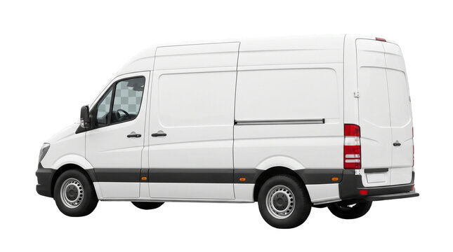 White delivery van isolated on white. Commercial cargo vehicle for logistics and transport.