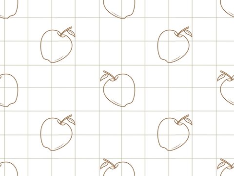 Simple Line Art Apple Pattern on Grid Background