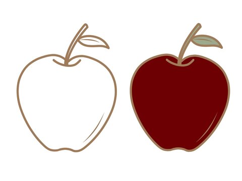 Minimalist Red Apple and Line Art Set