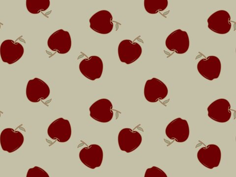 Seamless Red Apple Pattern on Beige Background