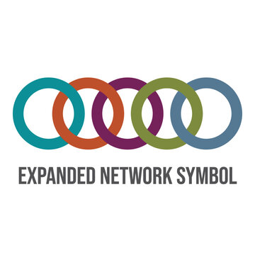 Five interlocking rings network symbol. Colorful connected circles representing unity.