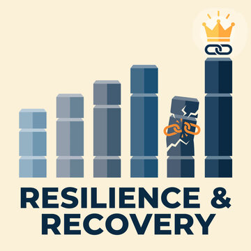 Resilience and recovery bar chart concept. Overcoming obstacles and business growth success.