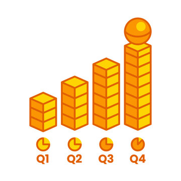 Four pillar growth chart infographic. Quarterly business progress bar graph illustration.
