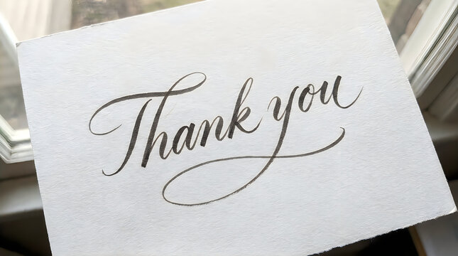 Elegant thank you handwritten calligraphy on textured paper card with calligraphy handwriting lettering
