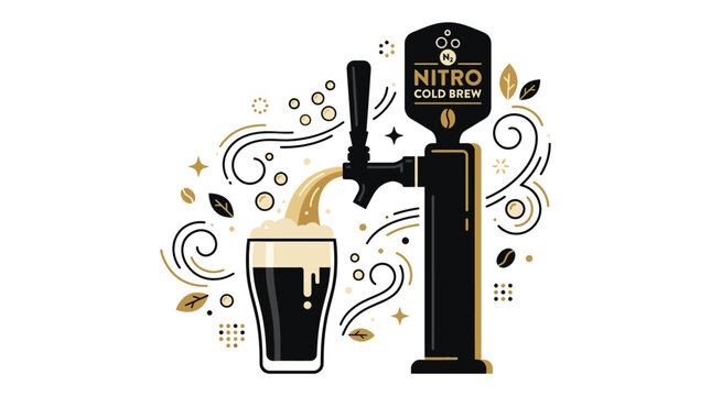 Nitro cold brew coffee tap pouring into glass.
