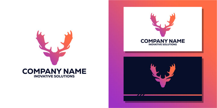 Modern elk head logo design and stationery set.