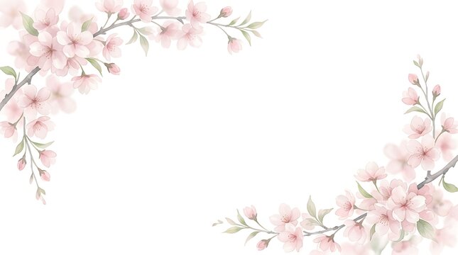 Beautiful watercolor cherry blossom branch frame isolated on white background