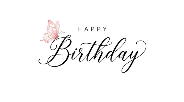Happy birthday greeting card with a delicate pink butterfly isolated on white background