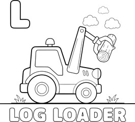 Naklejka premium Cute log loader coloring page for kids featuring letter L and large readable uppercase text