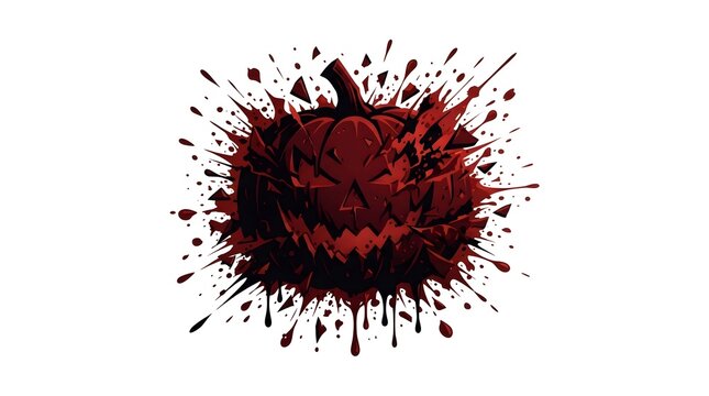 A dark artistic illustration of a scary pumpkin with red ink splatter effects wishing everyone a happy thanksgiving with a unique and spooky holiday design