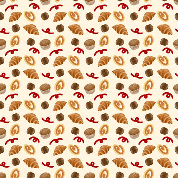 seamless pattern with croissant bakery