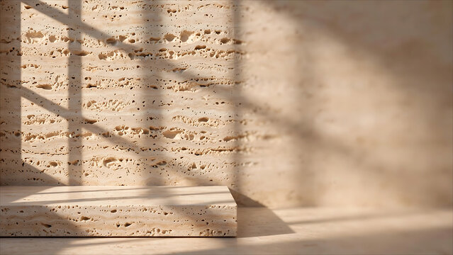 Luxury Beige Stone Product Display Background with Natural Window Light