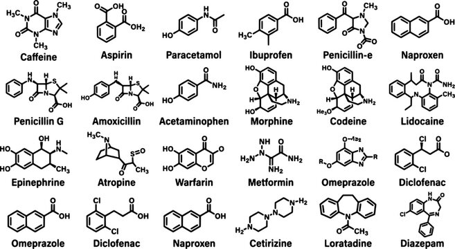 Chemical structures of common medications