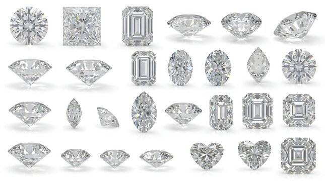 Set of various diamond cuts and shapes collection with gemstone, brilliant