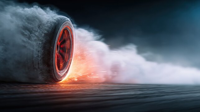 Fast car tire smoke