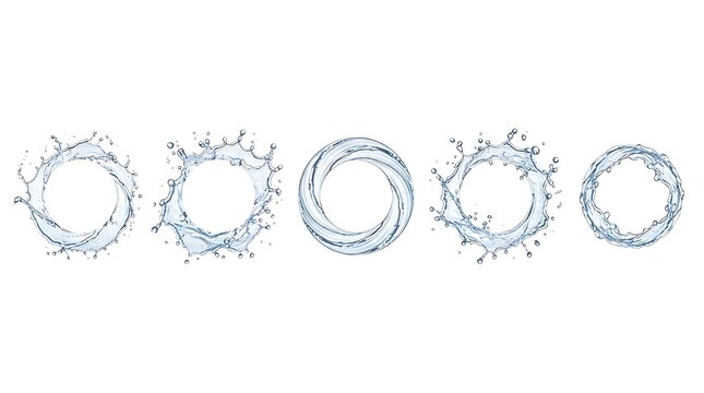 Set of five circular water splash rings with circular abstract collection