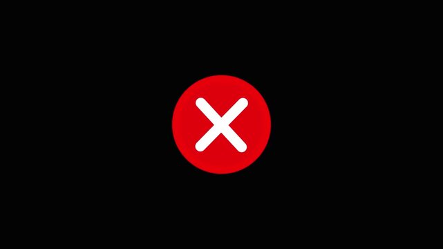Animated wrong mark red icon appearing on black background