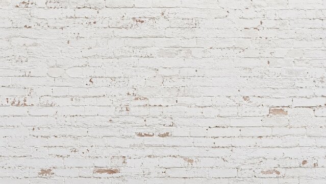 White washed weathered brick wall texture background painted old brickwork with peeling paint