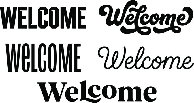 Collection of welcome text designs featuring diverse font styles and typography