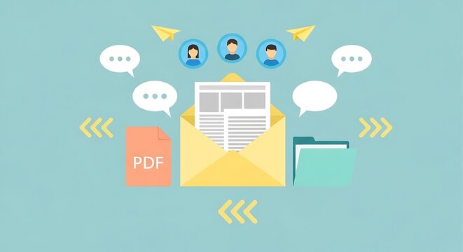 Digital communication email and file sharing concept illustration