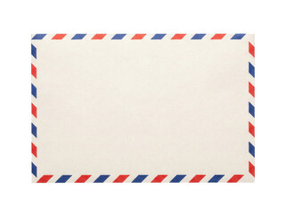 Obraz premium Blank Airmail Envelope with Red and Blue Striped Border Isolated on Black Background for Vintage Letter Mockup and International Postcard Design