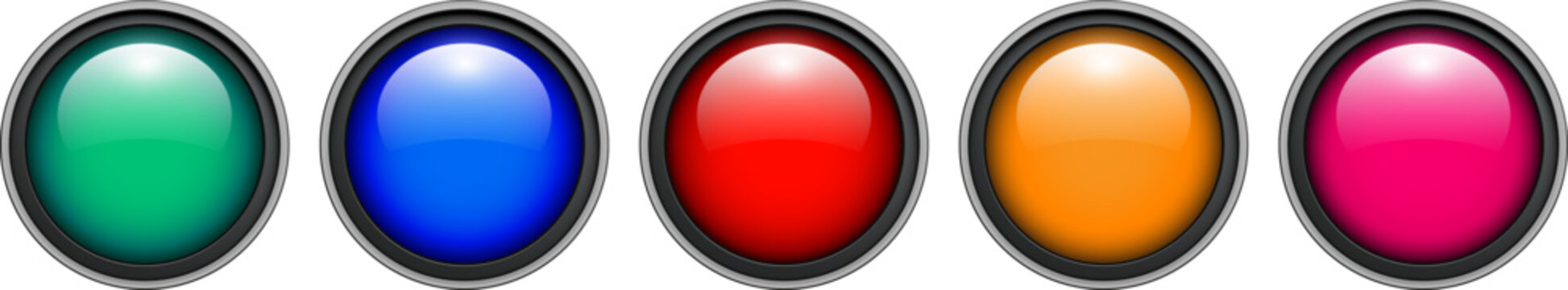 Glossy multicolored round button set, circular colored isolated buttons for website.
