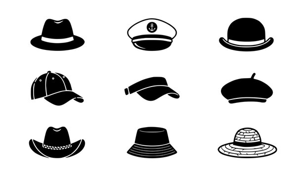 Classic Hat Collection Vector Fashion Cap Fedora Beret Cowboy Bucket Icon Set Illustration Design