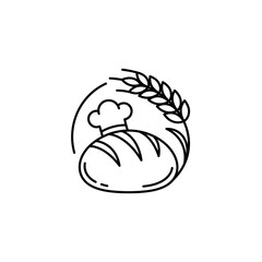 Fototapeta premium Bread loaf with chef hat and wheat icon.