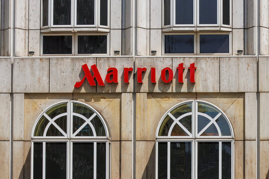 Marriott Logo Displayed on the Vienna Marriott Hotel Building in Vienna, Austria.