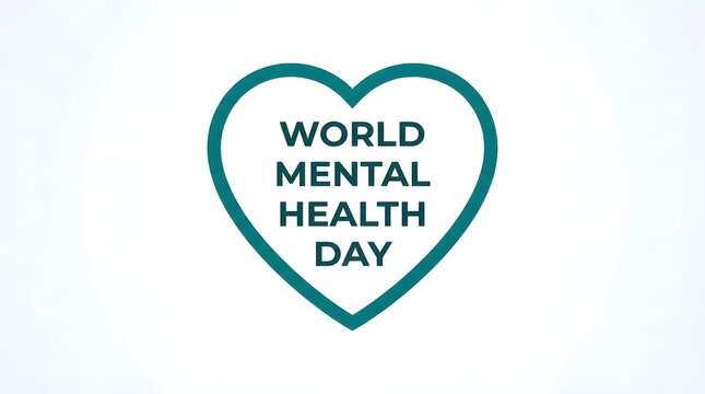 World mental health day concept with text inside a green heart shape on a light background