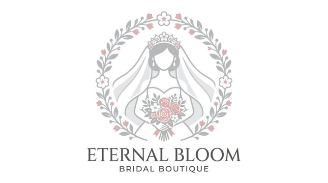 Bridal boutique logo with bride silhouette and wreath.
