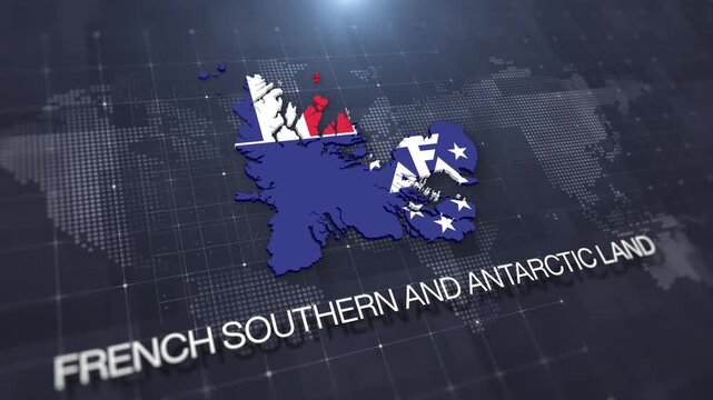 French Southern And Antarctic Land map with national flag on digital world map background, geographic border, global political and international news concept